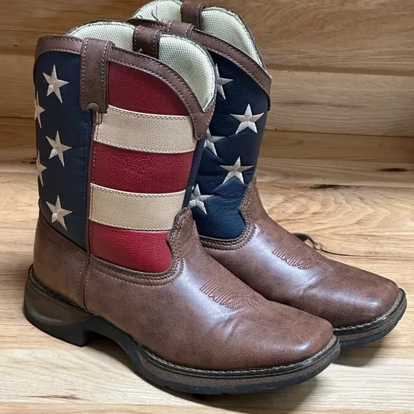 Durango Kids Brown Boots with Flag Design - Picture 2 of 10